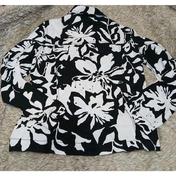 Analogy Black White Floral Print Button Front Jacket Women’s M Cotton Artsy - Picture 7 of 7